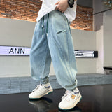 GREATNFB Boys' Summer Thin Jeans  New Medium and Big Children's Western Style Ruan Shuai Tiansi Ankle Banded Pants Loose Long Pants