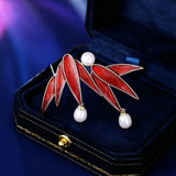 2025 Guochao retro Chinese style cheongsam Hanfu accessories high-end freshwater pearl oil dripping bamboo peace bamboo leaf brooch