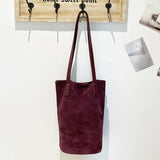 2025 Niche design leather bag women's  new suede splicing leather bucket bag large capacity shoulder tote bag