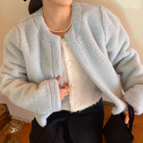 Spring and autumn heavy short jacket Korean version of fur integrated imitation mink fur plush crew neck cardigan with women's clothing