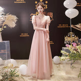 Lotus Root Pink Long Banquet Evening Dress Women's Summer Birthday Party Dress Dress Temperament Student Art Exam Performance Clothing