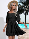 GREATNFB  Popular Real Shot Ruffled Square Collar Dress Lace Skirt Women's Summer New   Cross Border Women's Clothing