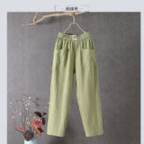 greatnfb Women's Cotton and Linen Casual Pants  New Korean Style Loose Slimming Straight Pants Summer Thin Cropped Harem Pants