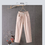 greatnfb Women's Cotton and Linen Casual Pants  New Korean Style Loose Slimming Straight Pants Summer Thin Cropped Harem Pants