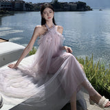 2025 pure desire wind seaside vacation neck dress fairy super fairy summer temperament high-end beach skirt