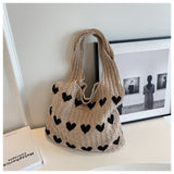 GREATNFB ins Knitted Love Tote Bag Cross-Border Fresh Simple Fashion Woven Bag Personality Trendy Shoulder Bag