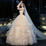 Spring New Elegant Sexy Deep V Wedding Dress Tube Top Strap Floor-Length Mesh Wedding Photo Wedding Dress