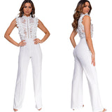 women's clothing high-waisted straight sleeveless jumpsuit Popular trade nightclub design high-necked lace jumpsuit women