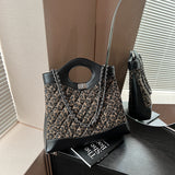 GREATNFB 2025 Rhombus chain bag women's large-capacity popular new casual messenger bag fashionable portable leopard print commuter tote bag