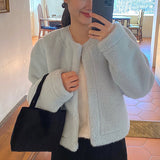 Spring and autumn heavy short jacket Korean version of fur integrated imitation mink fur plush crew neck cardigan with women's clothing