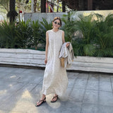 Siyuan, full linen dress, summer new loose sleeveless thin comfortable vacation polka dot dress 7870