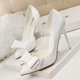 Spring and Summer New Korean Style Stiletto Heel Pointed Toe Shoes Shallow Mouth Side Empty Bow High Heels