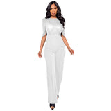 Popular trade casual women's clothing crew neck waist jumpsuit  Wish high waist sequined jumpsuit wholesale