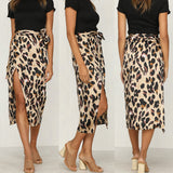 GREATNFB Cross-Border   Leopard Print Women's Clothing European and American Sexy Wild Leopard High Waist Slit Skirt Split Skirt