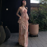 2025 Design floral chiffon dress summer temperament high sense waist tube top suspender long dress gentle wind dress