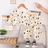 GREATNFB Children's  New Gauze Double-Layer Pajamas Breathable Thin Suit Long-Sleeved Air Conditioning Room Clothing Boys' Baby Homewear