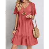 GREATNFB  Cross-Border Foreign Trade European and American Women's Clothing   Popular Summer Loose Casual Short Sleeve High Waist Flowy Dress