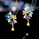 2025 S925 silver needle sweet and clear temperament earrings fairy style advanced sense super flash zircon inlaid water drop flower stud earrings