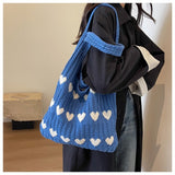 GREATNFB ins Knitted Love Tote Bag Cross-Border Fresh Simple Fashion Woven Bag Personality Trendy Shoulder Bag