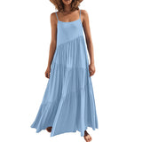 GREATNFB Cross-Border Summer European Women's Loose Solid Color Pleated Irregular Dress Beach Vest Long Dress