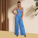 2025 jumpsuits summer women's clothing, deep v backless sequined jumpsuit  sleeveless suspender jumpsuit wholesale