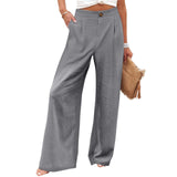 greatnfb Cross-Border  HOTan and NEWn Summer Comfortable High Waist Trousers Button Elastic Waist Wide Leg Pants for Women Casual Straight Pants