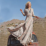 GREATNFB Cross-Border Women's Clothing Bohemian Maxi Dress Chiffon Printed Tassel Long Sleeve Beach Dress Fy1247804