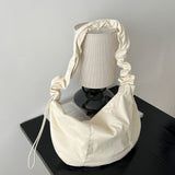 Korean Style New Pleated Cloud Bag Shoulder Bag Minority Simple Dumpling Bag Large Capacity Drawstring Messenger Bag Cloth Bag