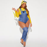 GREATNFB H24BS179 2025  women's clothing autumn new cute retro long-sleeved splicing shorts Minions onesie