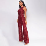 popular fashion New women's sleeveless round neck slim onesie ebay temperament high waist sequined jumpsuit wholesale