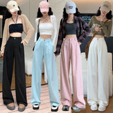 greatnfb Straight Jeans Women's Small Summer  New High Waist Slimming Loose Vertical Stripes Wide-Leg Draggle-Tail Trousers