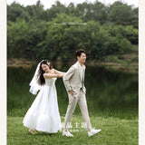 2025 Travel photography light wedding dress  new bridal temperament Korean version light door yarn simple Mori super fairy welcome dress