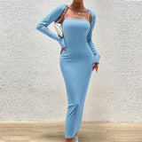 GREATNFB 2025 Hot Trade New Women's Light Blue Elegant Fashion Suit Autumn and Winter Shawl Dress Two-piece Set