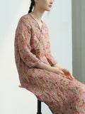 Original improved cheongsam romantic floral v-neck diagonal dress, double-layer anti-travel and anti-penetration robe L25156