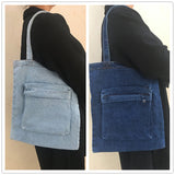 New Denim One-Shoulder Canvas Bag Ins Large Shopping Bag Mother Bag Artistic College Students Schoolbag Tuition Bag