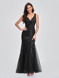 HOTan and NEWn Evening Dress V-neck Tulle Embroidered Sequins Sexy Mermaid Prom Dress Women Formal Dress Skirt