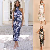 Popular trade 2025 women's clothing  popular summer light and mature temperament long dress sleeveless printed neck dress