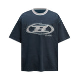 2025 6093 2025n Vintage 2025 Summer Neutral Embroidery Bead Design High Sense Men's Loose Short Sleeve T-Shirt