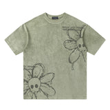2025 JPRT3260 Man Kun popular Spring 2025n High Street Retro Trend Hand Painted Flower Casual Loose Short Sleeve T-Shirt