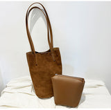 2025 Niche design leather bag women's  new suede splicing leather bucket bag large capacity shoulder tote bag