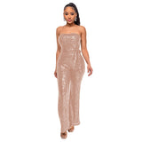 2025 INS style sleeveless sequined belt onesie Popular trade independent station solid color women's tube top backless jumpsuit