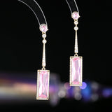 2025 elegance temperament light luxury designer Korean version celebrity simple long geometric rectangular fringed earrings