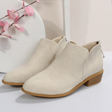 GREATBFB Cross-Border Foreign Trade plus Size British Style Bootie Women's Pointed Toe Chunky Heel Back Zipper Suede Low Heel Shoes Martin Boots