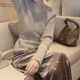 2025 Velvet flower beads heavy industry high waist skirt women's winter simple retro versatile A word