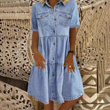 GREATNFB  Independent Station Hot Selling European and American Lapel Short Sleeve Do the Old Cowboy Dress Midi Dress