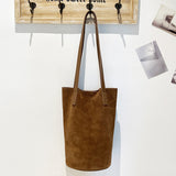 2025 Niche design leather bag women's  new suede splicing leather bucket bag large capacity shoulder tote bag