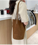2025 Niche design leather bag women's  new suede splicing leather bucket bag large capacity shoulder tote bag