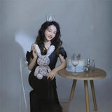 2025 New studio theme clothing  shoulder girl dress photography travel photography Mori series photo black dress