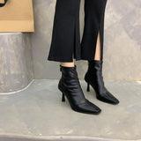 2025  Skinny boots women's thin heel square elastic boots children's popular new autumn and winter short boots women's high heel medium tube single boots