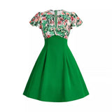 GREATNFB  Elegant Retro Spring and Summer Bow Flower Print Drawstring Ruffle Sleeve Dress